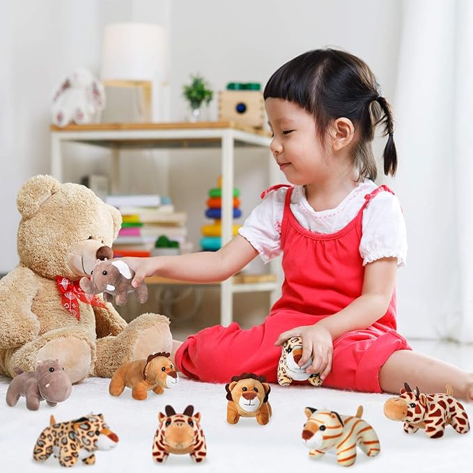 Sumind 12 Pieces Mini Stuffed Forest Animals Jungle Animal Plush Toys 4.8 Inch Cute Elephant Lion Giraffe Tiger Plush for Animal Themed Parties Achievement(Lying)