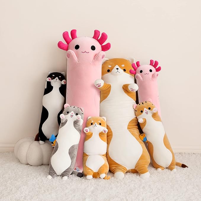 PEACH CAT Blue Long Axolotl Plush Pillow Toy Cute Axolotl Stuffed Animal for Girls and Boys 19.6"