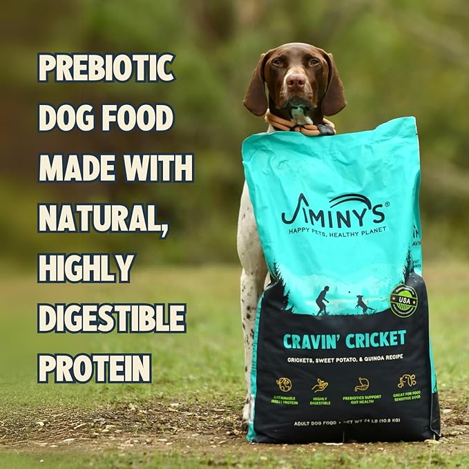 Jiminy's Cravin’ Cricket Dry Dog Food, Sensitive Stomach, Improved Gut Health, Probiotic & Prebiotic, Hypoallergenic, Lower Carbon Footprint, Made in USA, 3.5lb Bag (Pack of 1)