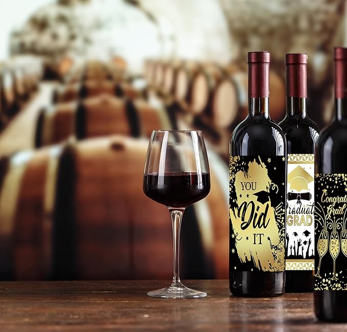 24Pcs Graduation Gift Wine Labels Congrats Grad Wine Bottle Stickers Graduation Party Waterproof Wine Bottle Decoration Cover for College Congrats Graduation Party Decorations, 4 Design