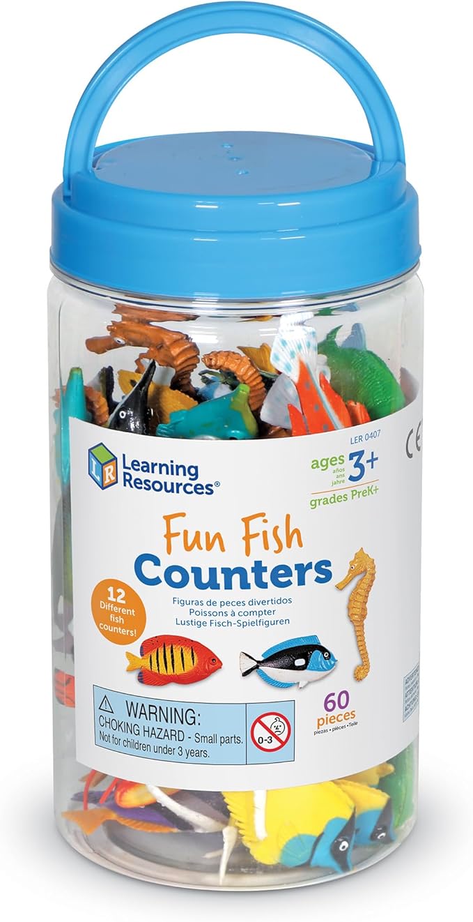 Learning Resources Fun Fish Counters - Set of 60, Ages 3+ Fishing Toys for Kids, Educational Counting and Sorting Toy, Animal Toys for Kids