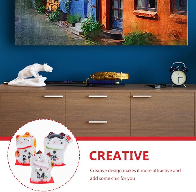 IMIKEYA Japanese Fortune Cat Home Decor 3pcs miniture Decoration Miniature Animal Figurines Decor Waving cat Figurine Figurines Figurine Ceramics Crafts Desktop Decoration Number
