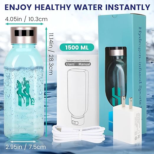 Hydrogen Water Bottle, 50OZ/1.5L Large Capacity Portable Hydrogen Water Bottle Generator 5-10 Minute Rapid Electrolysis 2500PPB, Hydrogen Water Ionizer Machine with SPE/PEM Technology (Golden)