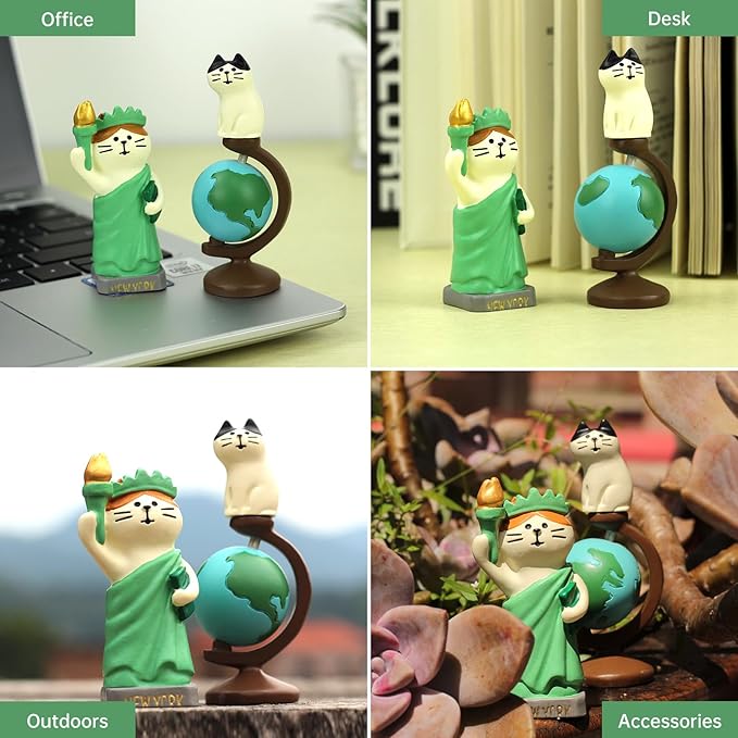 Cute Mini Cat Holding The Torch Figurine Cute Cat Standing on Globe Figurine for Office, Home Decoration Perfect Cute Cat Gift for Cat Lovers