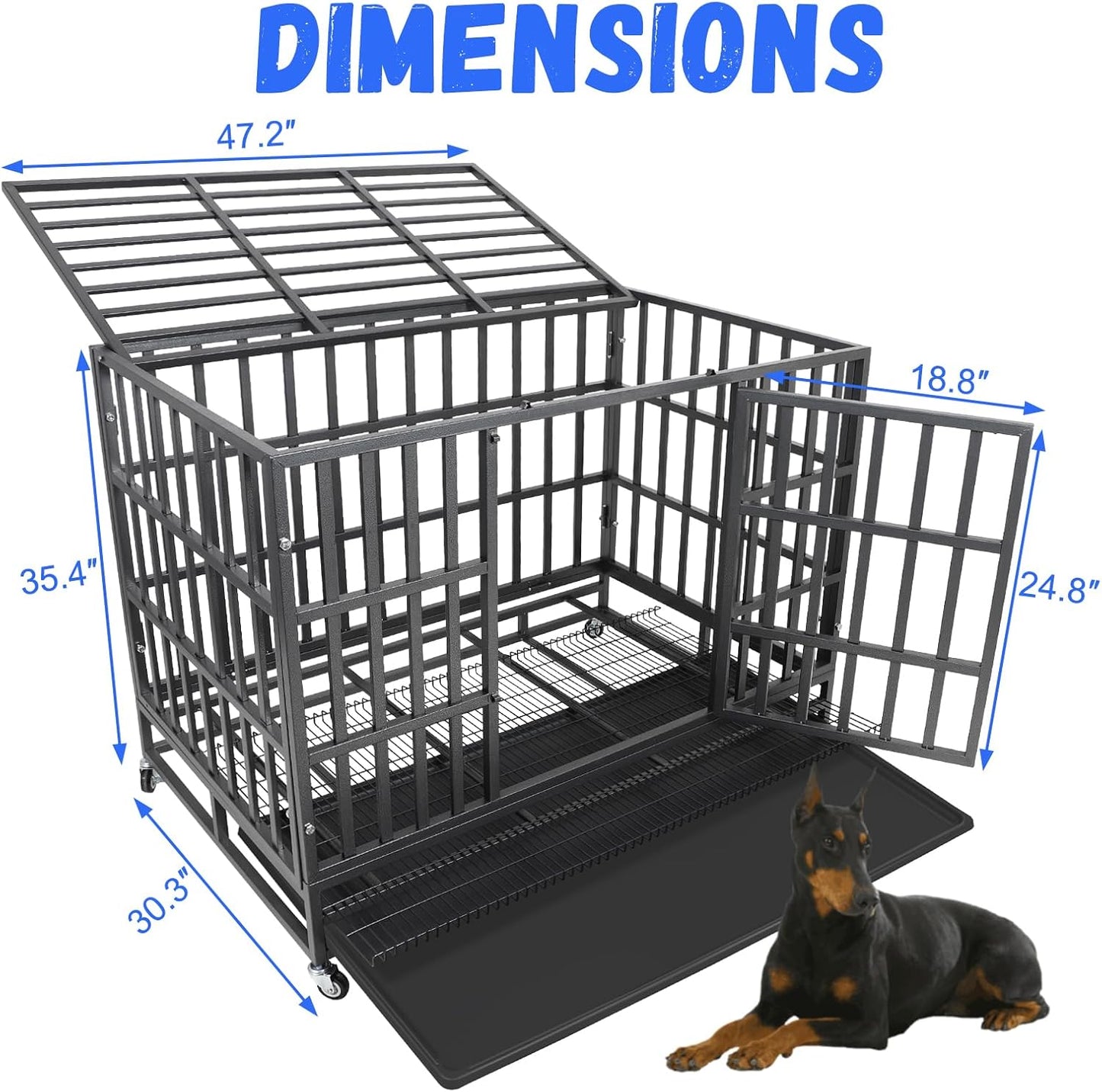 Confote 48" Heavy Duty Dog Crate Cage Kennel Metal Pet Crate Cage Indoor Outdoor Pet Kennel for Large Dogs with Removable Tray, Double Door