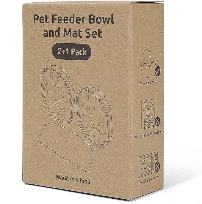 Replacement Mat & Bowl Set for Automatic Microchip Pet Feeder & Connect, 1 Split, 1 Flat Bowl and 1 Mat, Keep Food Fresh, Protect Cat Feeder, Easy to Clean(Grey)