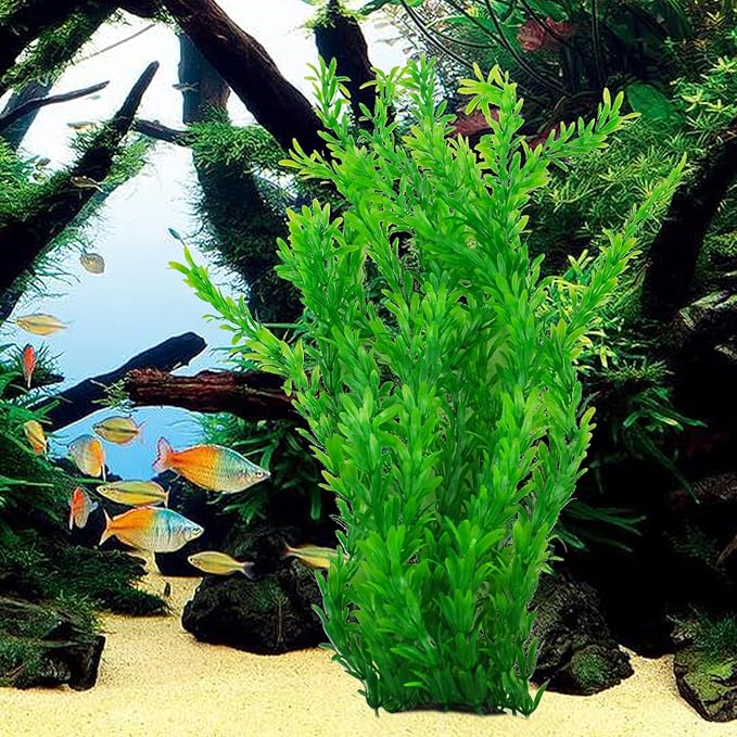 kathson Aquarium Plants Plastic Realistic Tall Fish Tank Plant Decorations Seaweed Fish Tank Decor Artificial Plants Ornament for Aquarium Extra Large 21.7 Inches (Green,2 PCS)