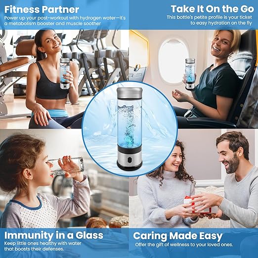 Hydrogen Water Bottle, HIGHTALL 1600ppb Hydrogen Water Bottle Generator, Portable 3-Min Hydrogen Water Generator, Rechargeable Ion Hydrogen Water Machine, Health Gift for Exercise, Office, Travel
