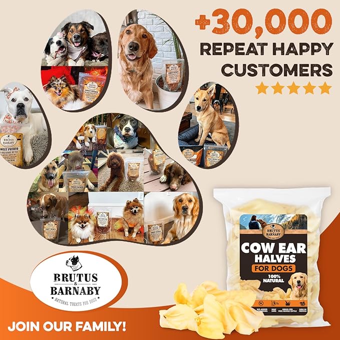 Cow Ears for Dogs – Halves 12 ct, Thick Cut, Grass-Fed Angus Beef, All-Natural No-Rawhide Dog Treat Alternative