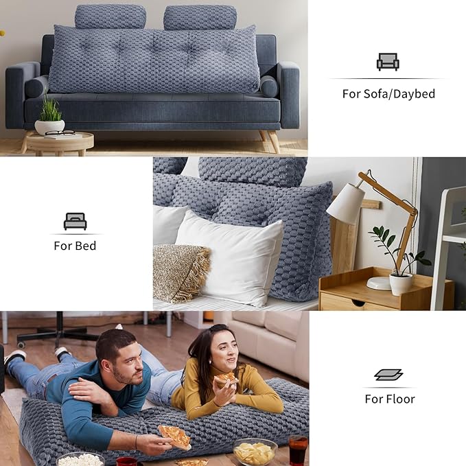 Wedge Headboard Pillow - Bed Wedge Pillow for Headboard Triangular Headboard Pillow with Neck Roll Pillow-Large Bolster Pillow for Sitting in Bed Backrest Positioning Support (Grey,39x8x20 Inches)