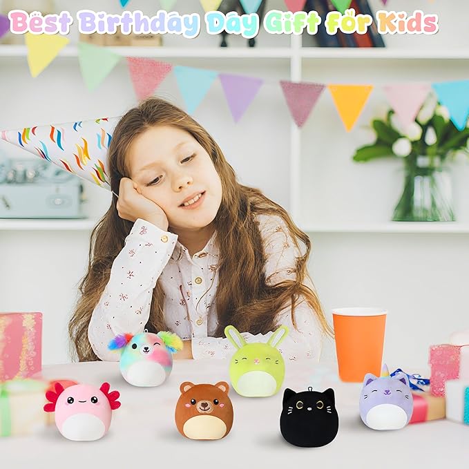 SQEQE Mini Plush Animal Toys Set 6 Pcs Small Stuffed Animal for Kids Adorable Shape Design Plushies Toy for Birthday Party Decor(3.5 Inch)