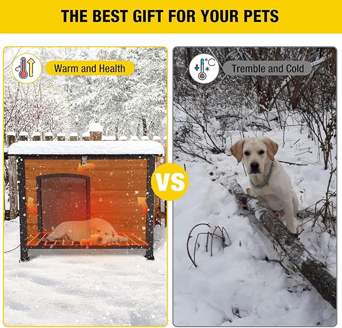 Aivituvin Dog House Outdoor Heated Dog Kennel with Insulated Liner & Heater for Winter Strong Iron Frame Large Dog Cage for Small & Medium Dogs,33.5"