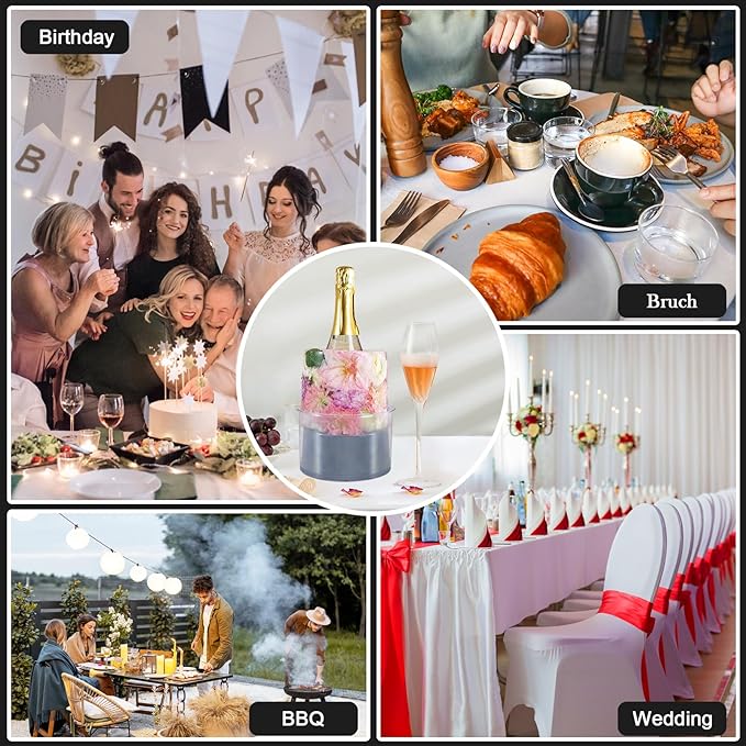 Ice Bucket Mold,Ice Mold Wine Bottle Chiller,Cocktail/Champagne Bucket Ice Mold, Flower/Fruits/Any Decoration to DIY Your Bucket Ice Mold For Special Parties/Bar/Holiday/Wedding-Grey