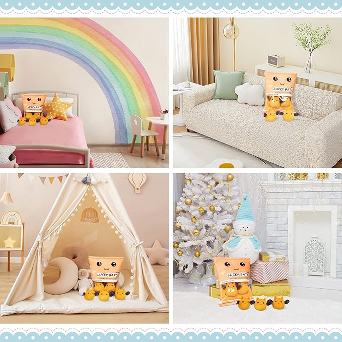 REFAHB Lucky Bat Plush Toy, Removable Stuffed Animal Plush Dolls, Soft Cute Plush Pillow Home Decoration Gift for Kids Girls' Birthday Christmas Halloween (5pcs a Bag, Orange)