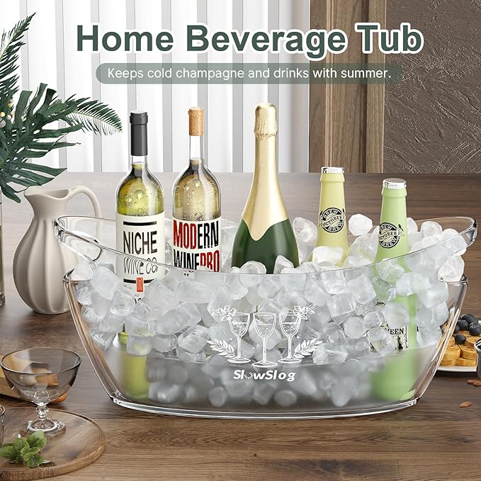Ice Buckets for Parties, 5.5L Acrylic Champagne Bucket, Plastic Tub for Cocktail Bar, Ice Bucket with Scoop, Clear Ice Bucket Beverage Tub for Wine, Champagne, Beer Bottles
