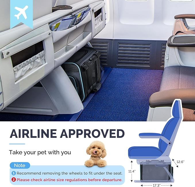 MIU Color Rolling Pet Carrier with Wheels Under 15 lbs, Airline Approved Foldable Soft Carrier for Small Dogs and Cats, Dog Carrier with Wheels for Car Road Trips Travel Camping Outdoor