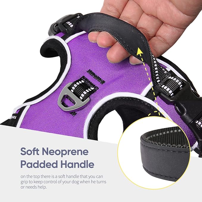 HEELE Dog Harness, No Pull Adjustable Padded Reflective Harness for Small Medium Large Dogs with Handle for Walking Training, Purple, S