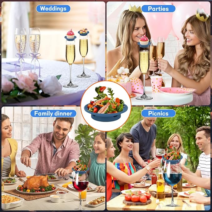 4 Pack Wine Glass Charcuterie Topper, Mini Charcuterie Boards for Wine Glass, Charcuterie Wine Glass Topper, Reusable Wine Glass Topper Coasters Plate for Family Gatherings and parties(Blue)