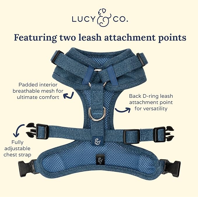Lucy & Co. The Giddy Up No-Pull Dog Harness for Dogs – Vest to Stop Pulling & Walk Easy – Comfortable Leash Training Product w/Adjustable Chest & Neck Straps - Blue Demin Cowboy - Small
