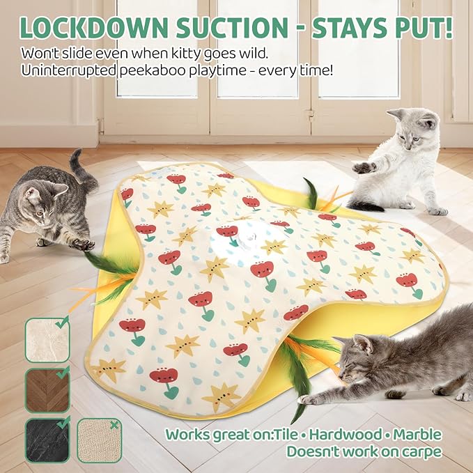 Interactive Cat Toys, Durable Stable Base Touch Activated Kitten Toy, Rechargeable Hide and Seek Cat Toys, Waving Concealed Feather Exercise Toy for Indoor Bored Cats/Kitten