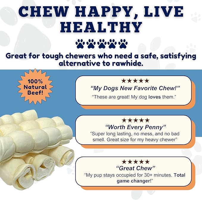 Amazing Dog Treats - Beef Cheek Rolls (10 Inch Regular - 4 Pcs) - Safe Rawhide Alternative Dog Chew - Great for Power Chewers - Long Lasting Dog Chew - Retriever Rolls for Dogs