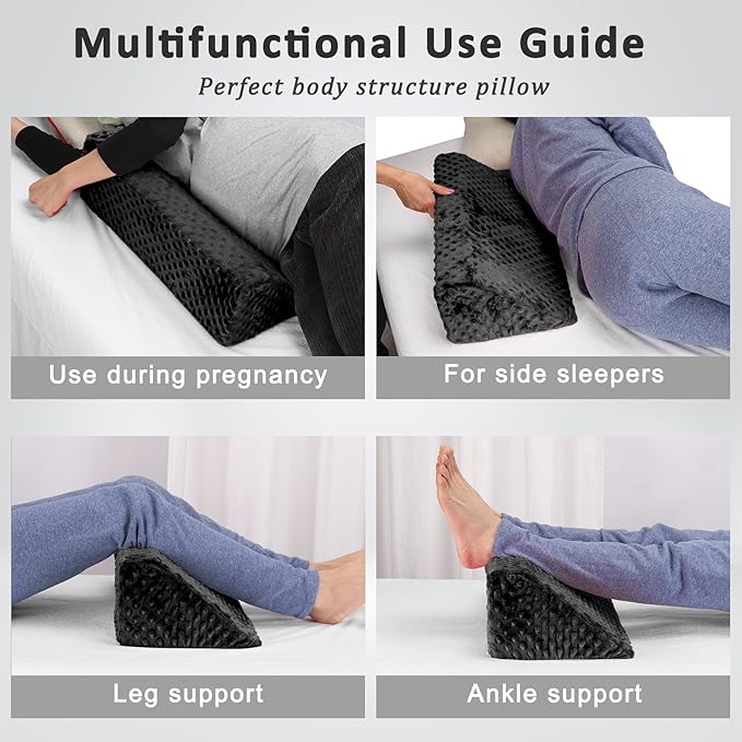 Wedge Pillow for Side Sleeping, Body Positioning Foam Wedge Pillow, Side Wedge Pillow for Sleeping Non-Slip Back Positioning Pillow for Bed Sore Wedge (Black)