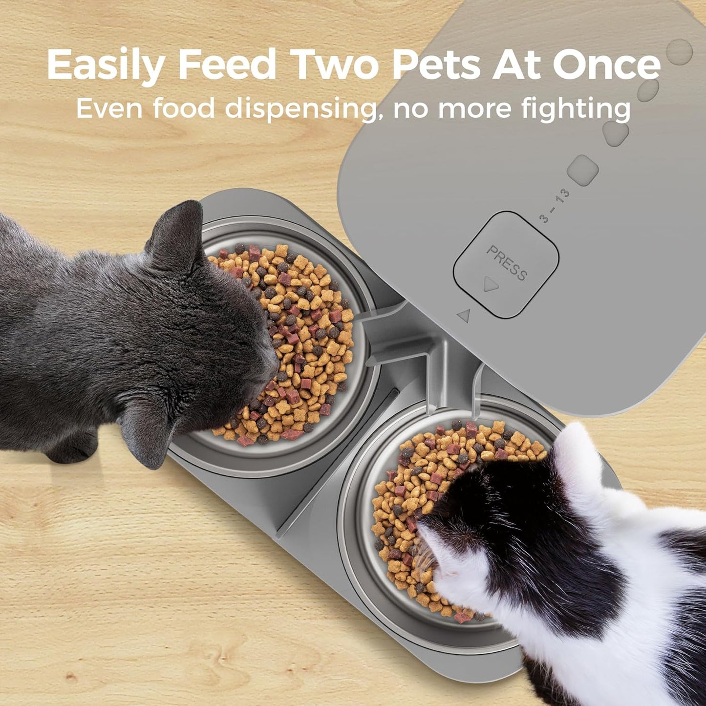 Automatic Cat Feeder, WiFi Dog Food Dispenser with APP Control for 2 Cats & Dogs, 6L Elevated Timed Dog Feeder Programmable 1-10 Meals,10s Meal Call,Dual Power Supply, 2 Stainless Bowls