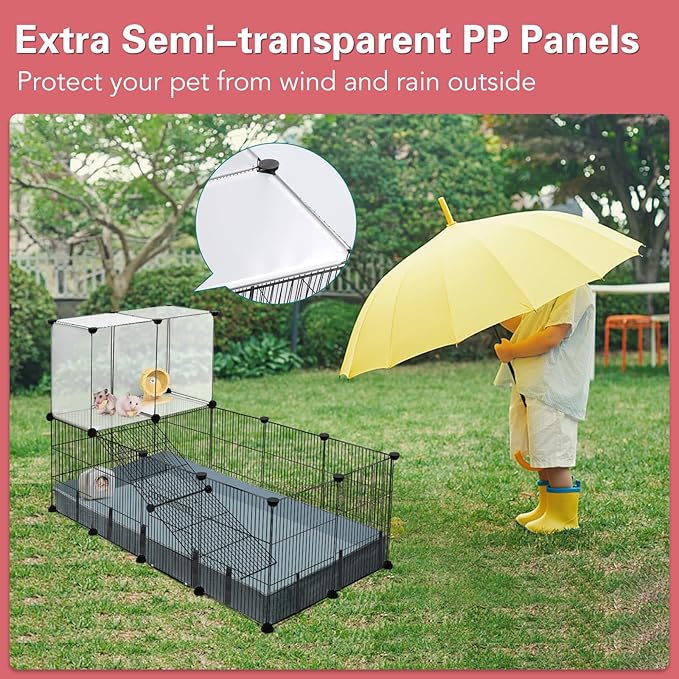 24 Panels Small Animal Playpen,Pet Playpen,C&C Cage for Guinea Pigs,Puppy Play Pen,Baby Chicken Cage,Indoor Outdoor Portable Metal Wire Yard Fence with Waterproof Mat