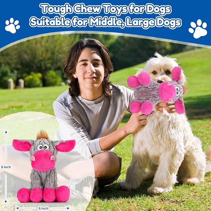 Plush Chew Toys for Large Dogs, Tough Crinkle Stuffed Animal Squeaky Interactive Toys for Small Medium Large Dogs, Keep Them Busy, Big Pet Toys