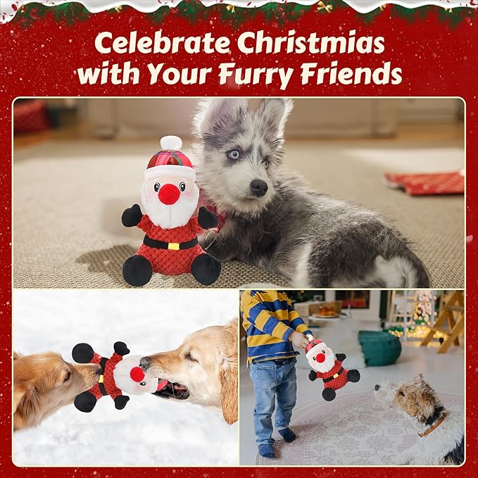 Squeaky Dog Toys, Dog Chew with Crinkle Paper for Puppy, Small, Medium, Large Dogs, Interactive Pet Holiday Toys for Training and Reducing Boredom