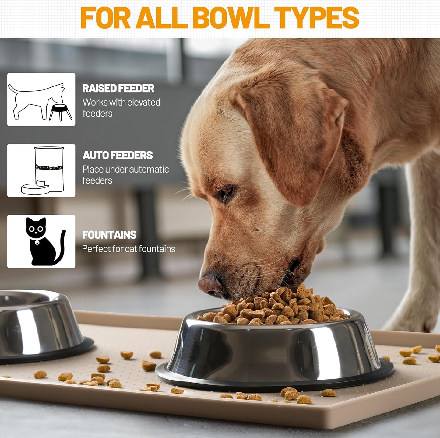 Hubulk Dog Feeding Mat,100% Waterproof Food Grade Silicone Pet Food and Water Bowl Placemat,Dishwasher, High Raised Edge to Prevent Spills,Nonslip Tray to Stop Messes on Floor(32"x24"x1.0", Taupe)