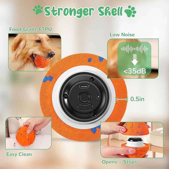 Smart Interactive Dog Toys,Vibrating Dog Ball,Dog Chew Toys,Balls for Dogs,Chew-Proof Shell,Automatic Moving/Bouncing/Rotating, E-TPU Material,Ip68 Waterproof