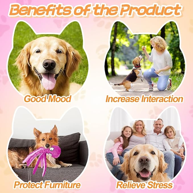 Alphatool Squeaky Dog Toys - 3pcs Soft Plush Chew Crinkle Puppy Toys to Keep Them Busy, Octopus No Stuffing Interactive Essentials for Teething Small Medium Pets Dogs Gifts