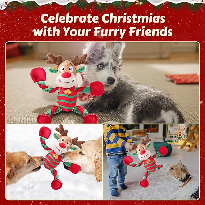 Squeaky Dog Toys, Dog Chew Toys with Crinkle Paper for Puppy, Small, Medium, Large Dogs, Interactive Pet Holiday Toys for Training and Reducing Boredom