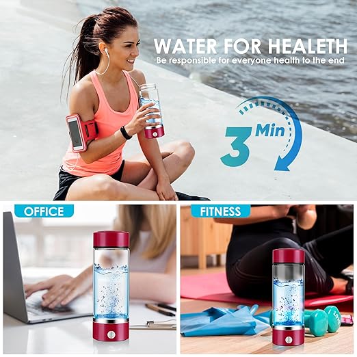 Hydrogen Water Bottle with PEM SPE Technology - 2024 for Men Women - A Portable Rechargeable Hydrogen Water Generator with Gift Box, Hydrogen Water Ionizer Machine for Home Office Travel (Red)