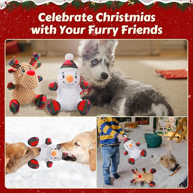 Squeaky Dog Toys, 2 Pack Dog Chew Toys with Crinkle Paper for Puppy, Small, Medium, Large Dogs, Interactive Pet Holiday Toys for Training and Reducing Boredom