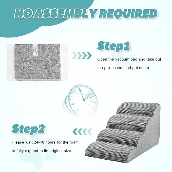 IFNOW Dog Stairs for Small Dogs and Cats 11.8" H, 3-Step Sturdy Dog Steps for Couch, Sofa or Chair, High-Density Foam Pet Stairs for Puppy, Older Cats, Non-Slip Curved Pet Ramp Indoor, Grey