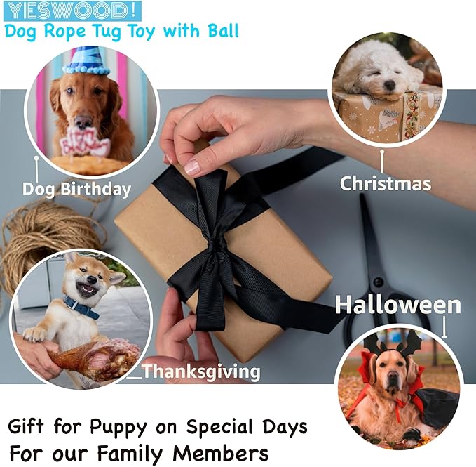 Tug of War Dog Toy Small Breed,Durable Dog Ball with Rope for Agreessive Chwers,4-Pack Rope with Ball Attached for Small and Medium Breed 0-80 Pounds,Puppy Interactive Toy