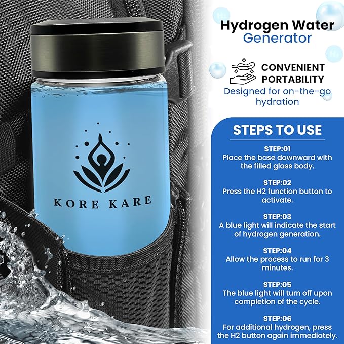 Hydrogen Water Bottle & Mineral Electrolysis: 1600 ppb Hydrogen Water Bottle Generator, Sleek, Durable, Portable, 3-Min Quick Electrolysis, Excellent Seal | Dual-Purpose Hydration Power