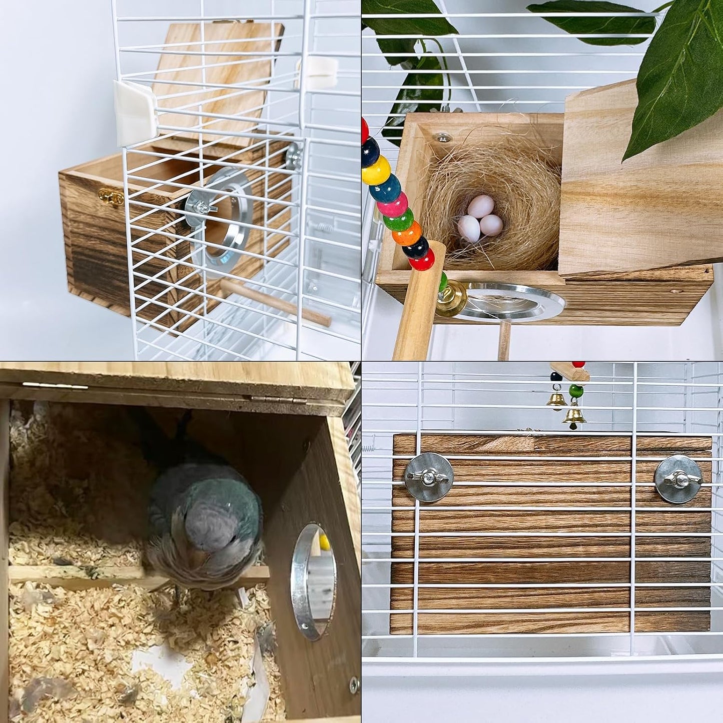 kathson Parrots Nesting Box Parakeet Nest House for Cage Budgie Breeding Hut with Coconut Fiber Bedding Wooden Bird Mating Box for Lovebirds and Small Parrot Birds