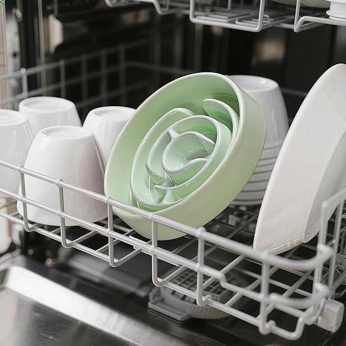 Slow Feeder Dog Bowls, Ceramic Dog Bowl with Anti-Slip, Slow Feeder & Non-Slip Design, Boredom and Anxiety Reducer, Suitable for All Breed Dogs and Cat (Ceramic-Green)