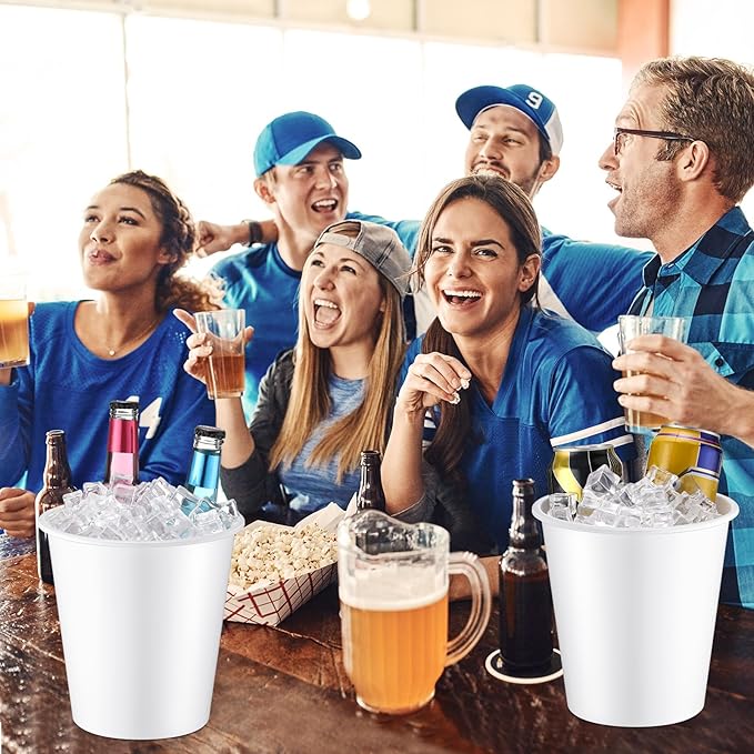 Layhit 24 Packs Plastic Ice Buckets for Parties 3 Liters Wine Bucket Portable Ice Holder for Party Disposable Wine Cooler for Wedding Party Beverage Champagne Soda and Beer(White)