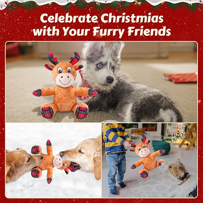 Squeaky Dog Toys, Dog Chew Toys with Crinkle Paper for Puppy, Small, Medium, Large Dogs, Interactive Pet Holiday Toys for Training and Reducing Boredom