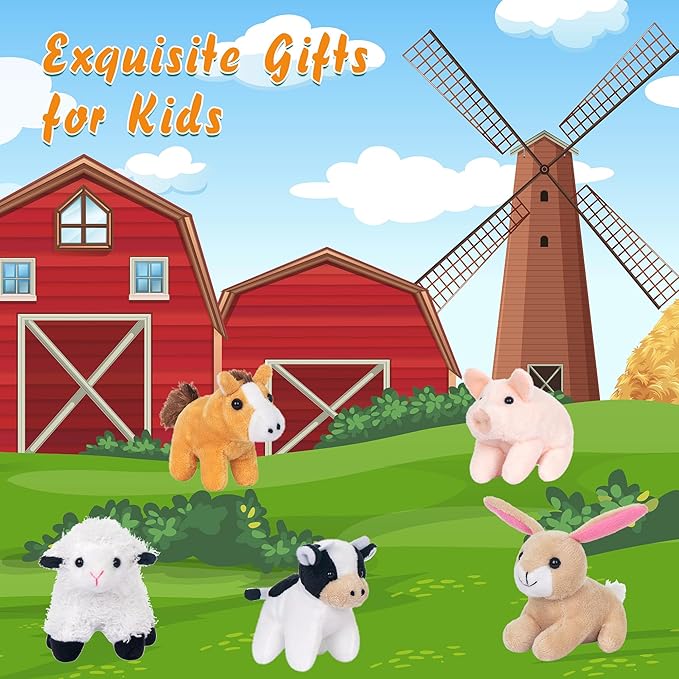 My OLi 10 Pack Plush Farm Animals Toys Stuffed Animals Bundle 3.5 Inch Cute Small Stuffed Animal Bulk Plush Toys for Kids, Plush Cat Dog Duck Rabbit Pig Sheep Cow Horse