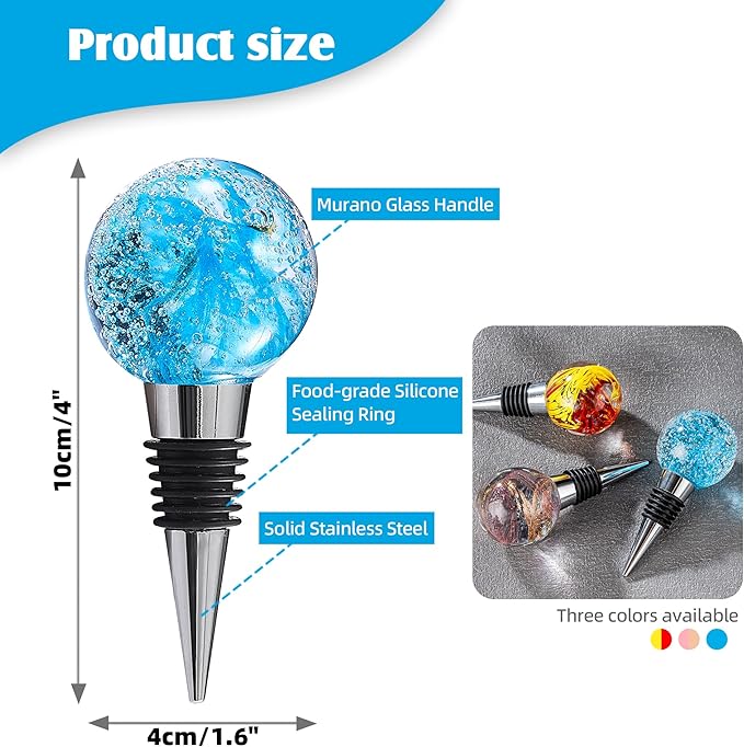 2PCS Wine and Beverage Bottle Stoppers with Galaxy Glass Grip Top, Reusable Wine Saver for or Gifts, Bar, Holiday Party, Wedding