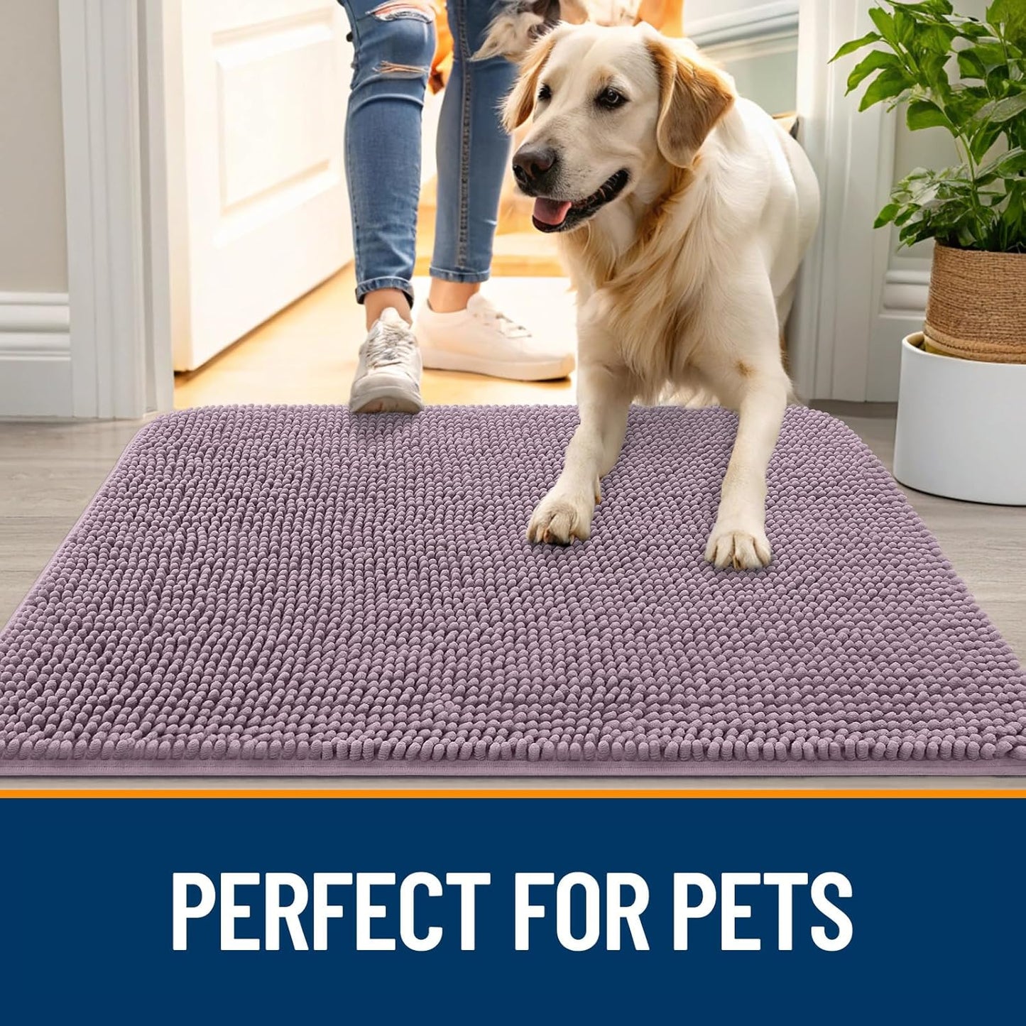 OLANLY Dog Door Mat for Muddy Paws 70x46, Absorbs Moisture and Dirt, Absorbent Non-Slip Washable Doormat, Quick Dry Chenille Mud Mat for Dogs, Entry Indoor Entryway Carpet for Inside Floor, Deep Plum