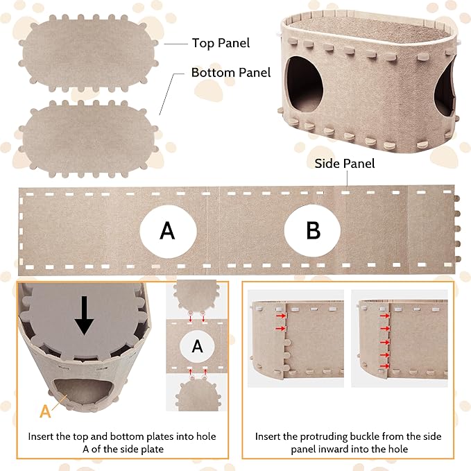 Cat House for Indoor Cats, Cat Bed Cave for Multiple & Large Cats Up to 22 Lbs, Scratch Resistant Peekaboo Cat Caves, Foldable Cat Tunnel Enclosed Bed, PeekaPurr, Cream