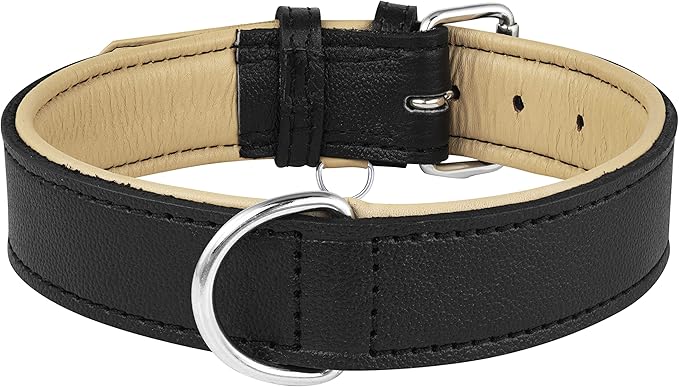 Riparo Dog Collars for Medium Dogs, Genuine Leather Dog Collar, Medium Dog Collar (M: 1" Wide for 13.5β-17.5β Neck, Black)