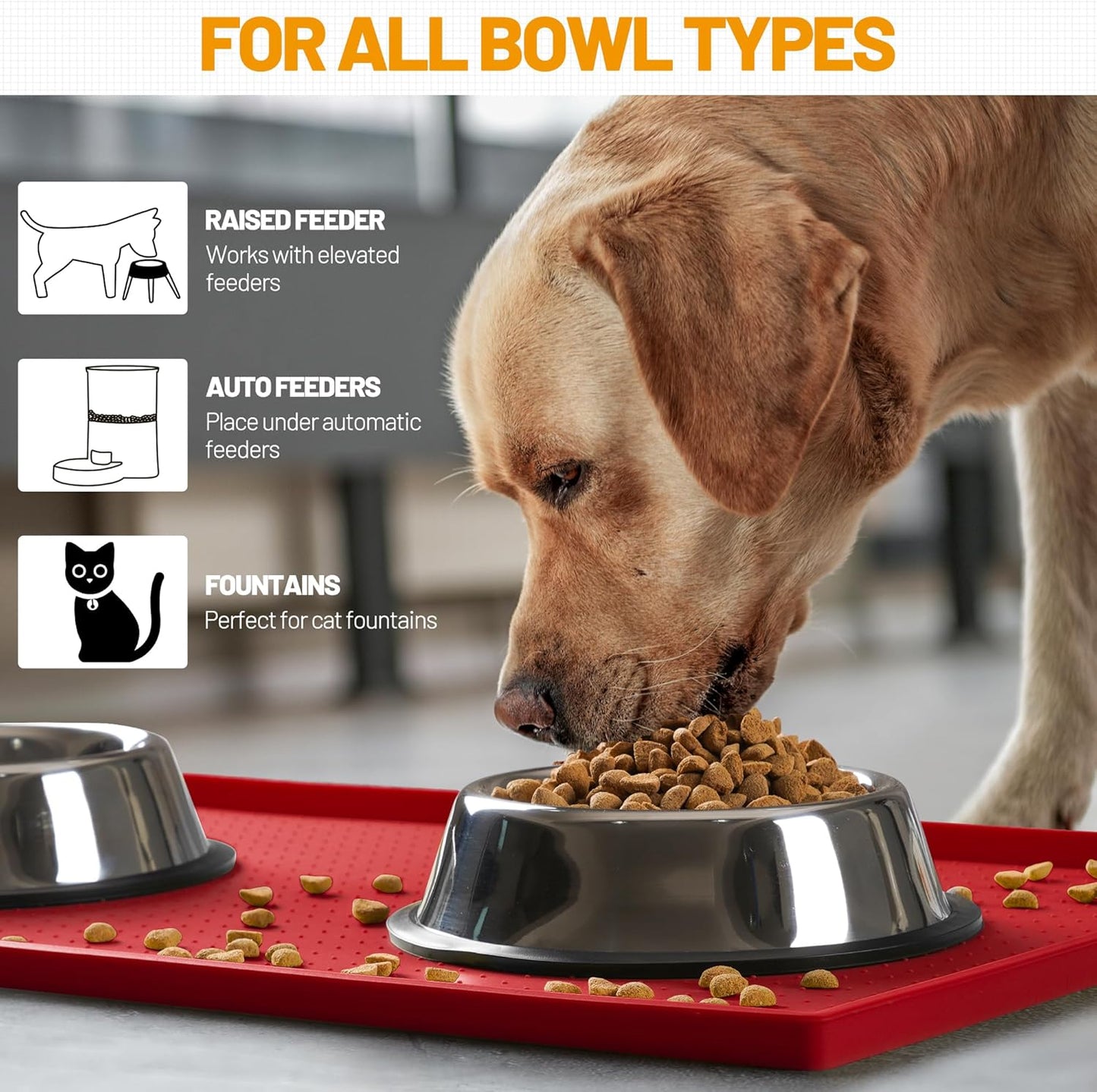Hubulk Dog Feeding Mat,100% Waterproof Food Grade Silicone Pet Food and Water Bowl Placemat,Dishwasher, High Raised Edge to Prevent Spills,Nonslip Tray to Stop Messes on Floor(28"x18"x0.8", Red)