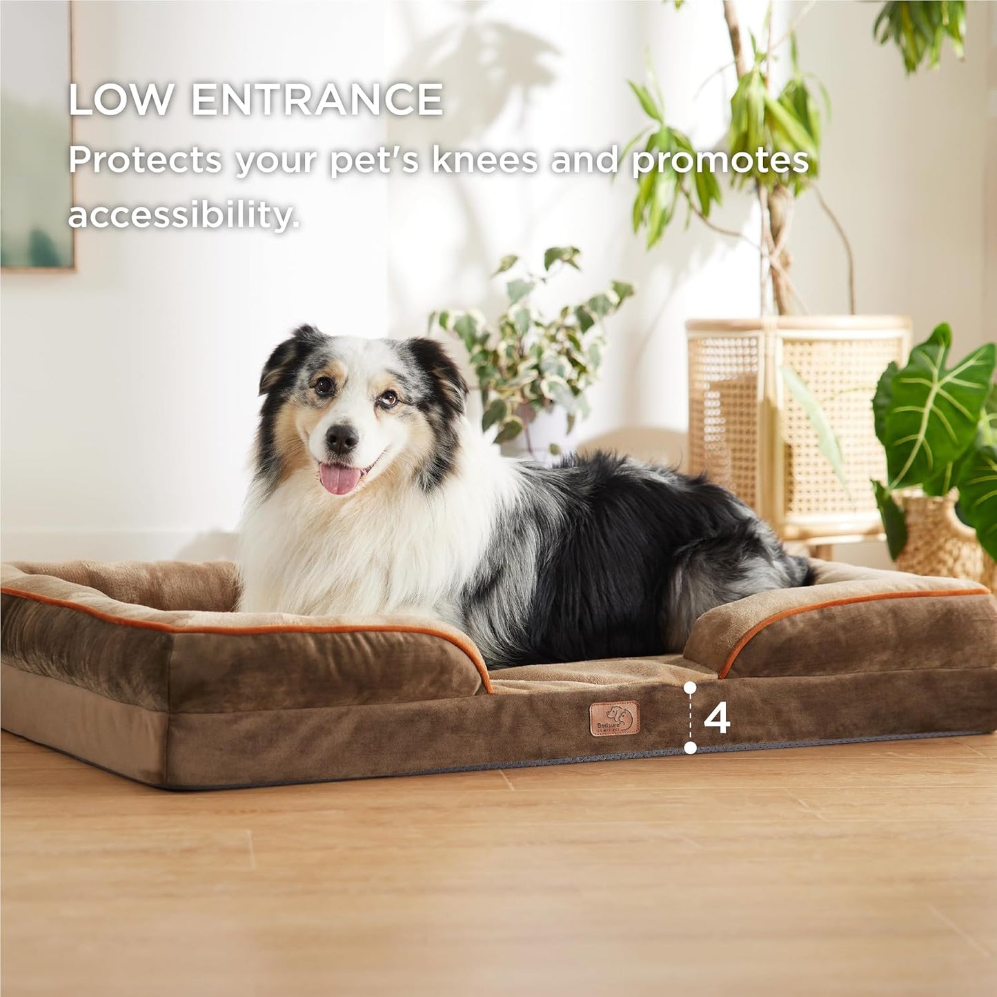 Bedsure XL Plus Orthopedic Dog Bed for Extra Large Dogs - Washable XLarge Dog Cat Bed Waterproof, Comfort Dogs Couch Sofa with Washable Removable Cover, Pet Bed with Nonskid Bottom, Brown, 48"